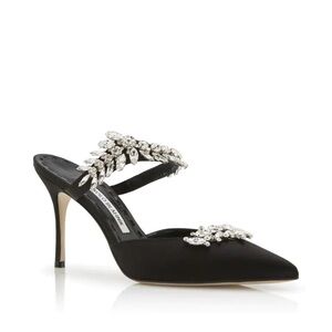 Black Satin Crystal Embellished Mules